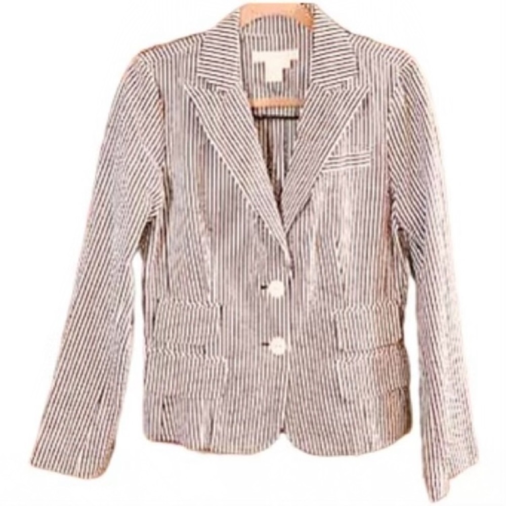 Sandro Cream and White Blazer with Notched Lapels